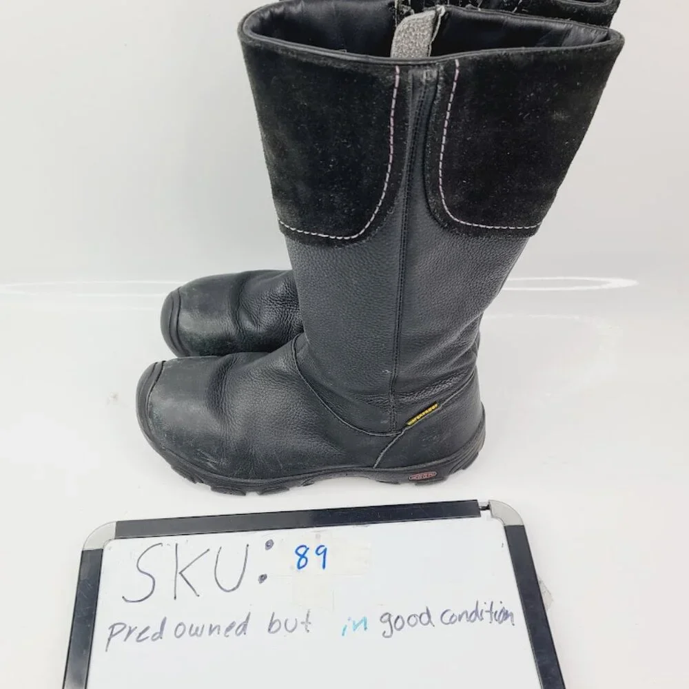 Keen Girl's Black Laken 1007817 Leather‎ Mid-Calf Winter Boots Size 4